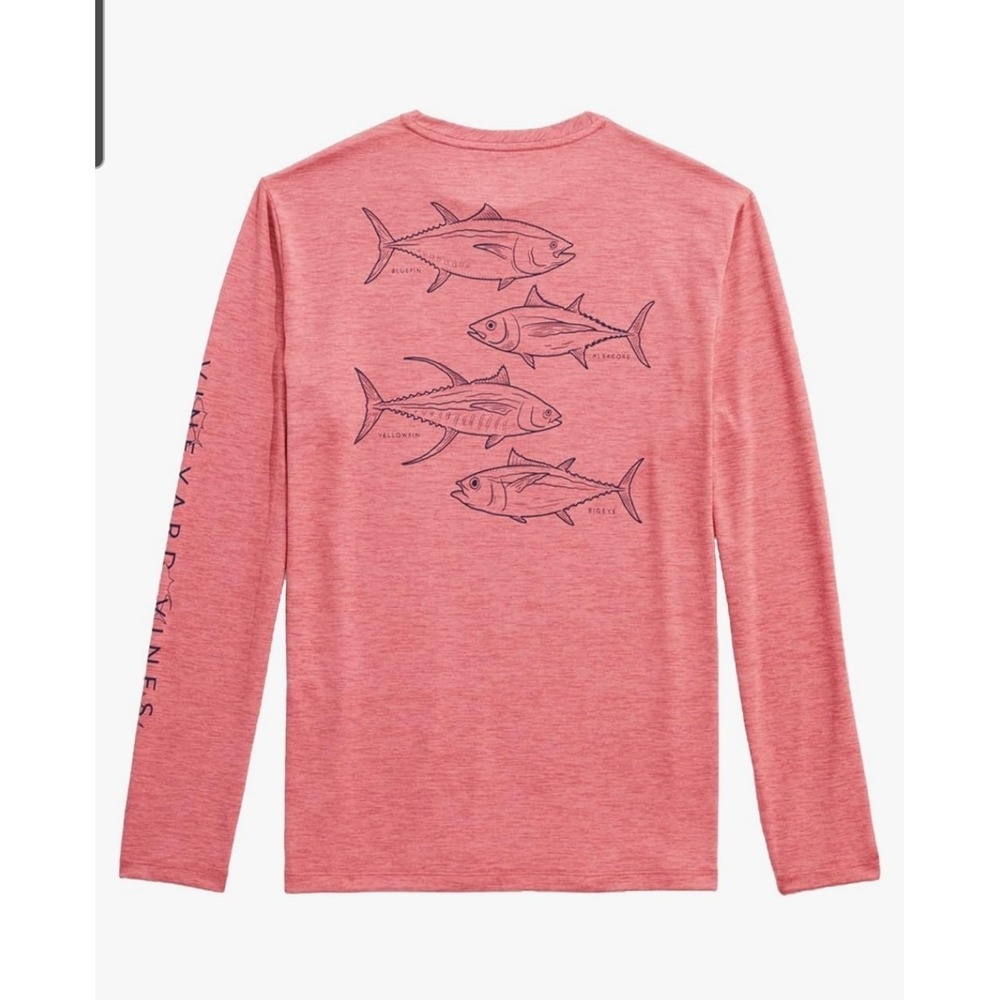 vineyard vines Long-Sleeve Tunas Harbor Tee,Mens L,Heathered Red Upf 30+ Fishing